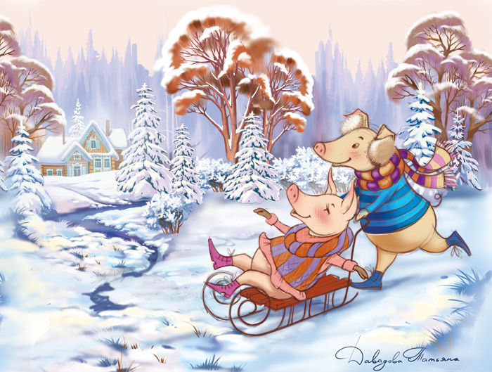 Хрюшки на санках