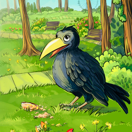 Розовая клякса. Ворона