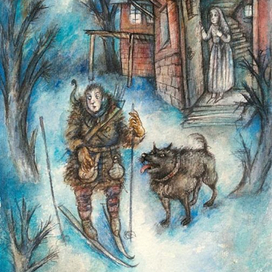 Следопыт, его собака и его жена. 