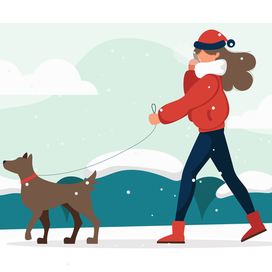 Girl with dog flat illustration