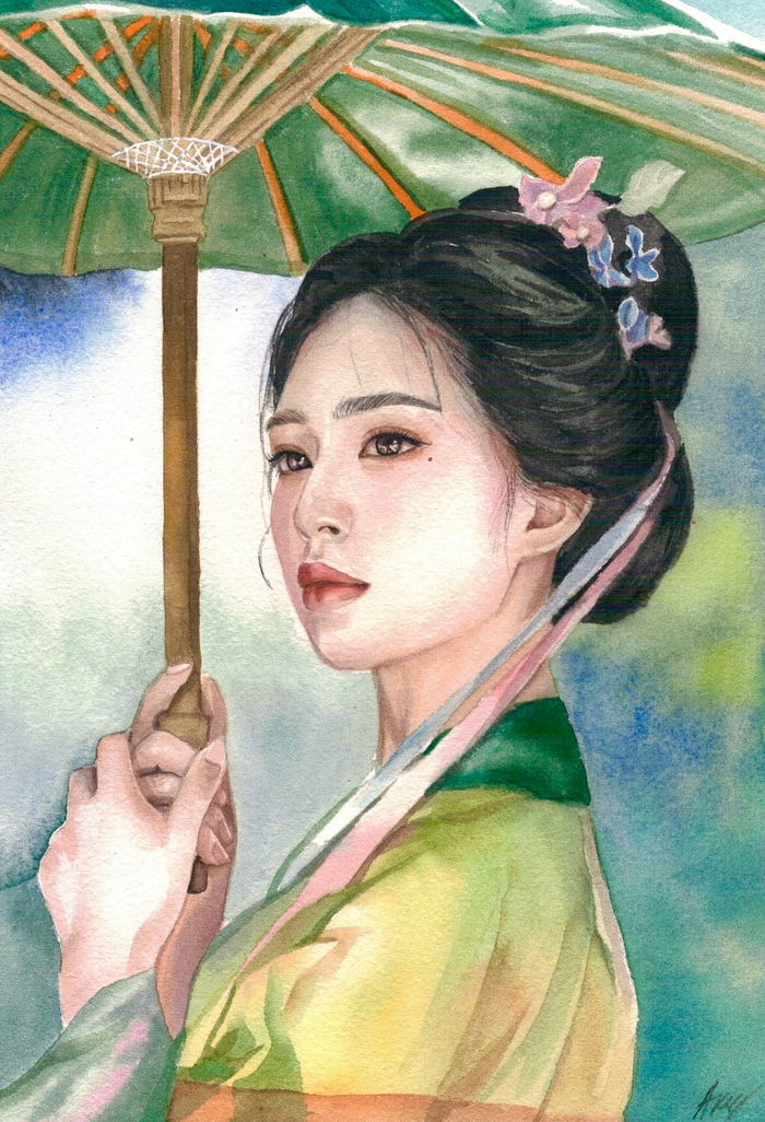 портрет девушки с зонтиком