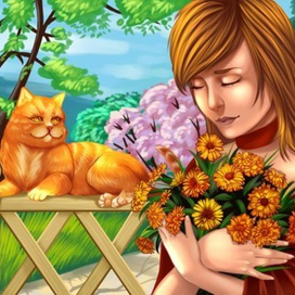 девушка и кот