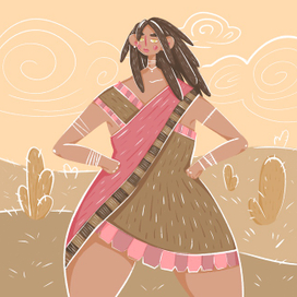 Этническая девушка, запад и кактусы