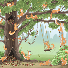 Детская иллюстрация «Где живут белки»