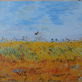 полет грача на полем пшеницы