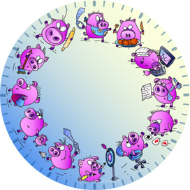 Часы - обычный день свиньи. 