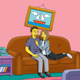 Портрет пары в стиле Симпсонов