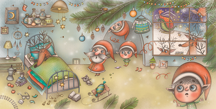 Для книжки "Санта и ленивый олень"