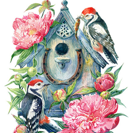 Дятлы и пионы