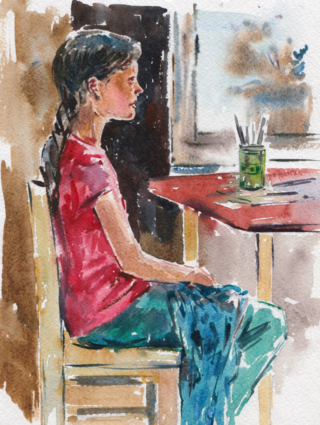 Девочка внимательно смотрящая мультик