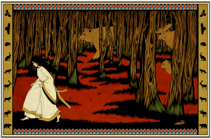 ИЛЛЮСТРАЦИЯ К СКАЗКЕ БРАТЬЕВ ГРИММ "БЕЛОСНЕЖКА И СЕМЬ ГНОМОВ"