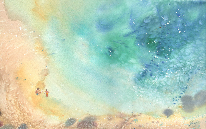 Дети и море. Аквраель