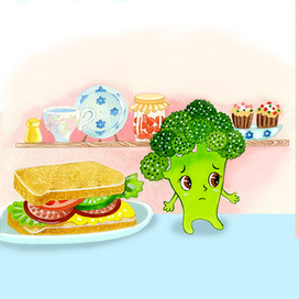 разворот к моей книжке Greeny, the baby broccoli 