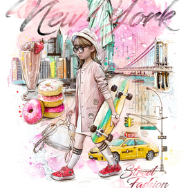Девочка в Нью-Йорке. Серия работ "Девочка в модных мировых столицах"