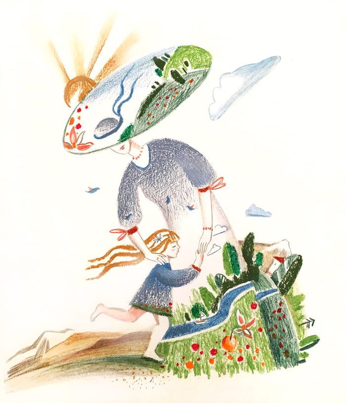 Иллюстрация к стихотворению А.Орловой "Я бегу по берегу к маме"