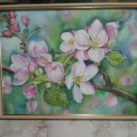 Акварельная иллюстрация ветка яблони