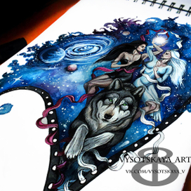 Эскиз тату близнецы и волк