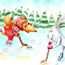 На катке. Акварель