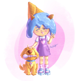 Мороженое на голове и верный пёс рядом