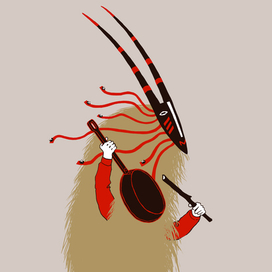 колядующий со сковородой