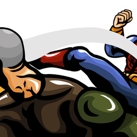 В челюсть ногой с разворота