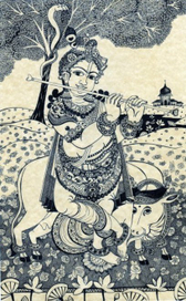 Пастушек Кришна играет на флейте.
