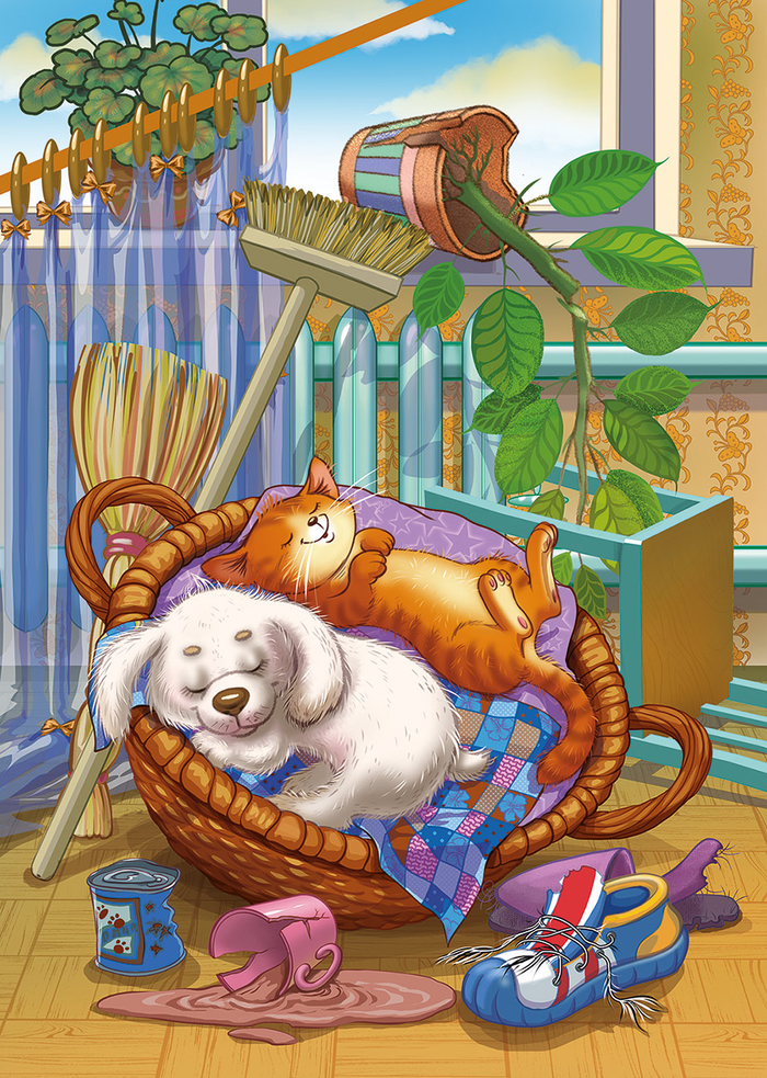 Котенок и щенок