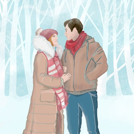 Пара в зимнем лесу