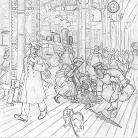 На Царскосельском вокзале. Эскиз.