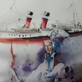 акварель из серии "Женщины с кораблями на головах", лист 1 