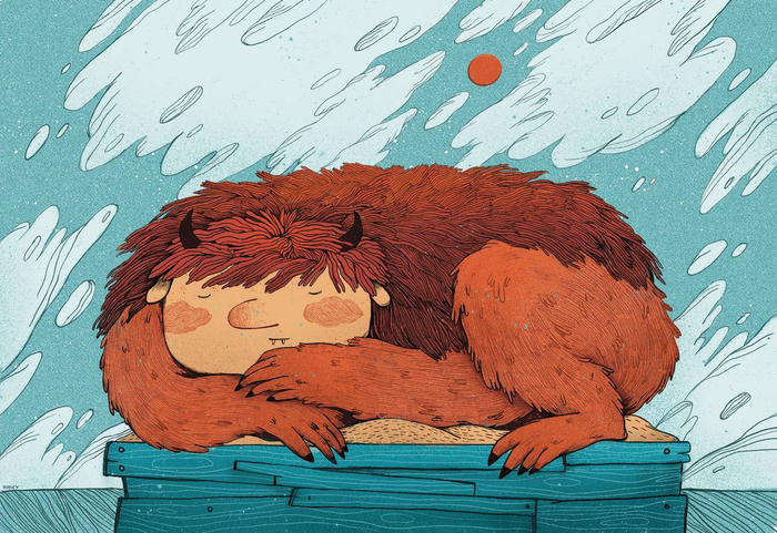 Добрый монстр в песочнице.