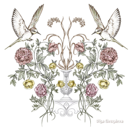 Орнамент с птицами и цветами