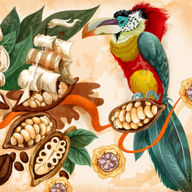 Тропические птицы и какао: текстильный дизайн