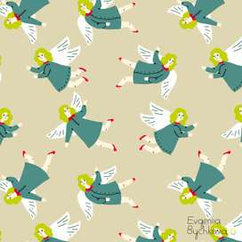 Ангелочки на сером фоне.Бесшовный паттерн