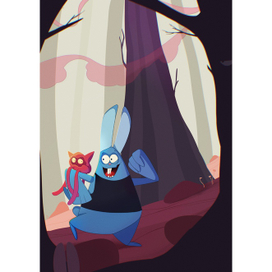 Кролик в лесу. Книжная иллюстрация 