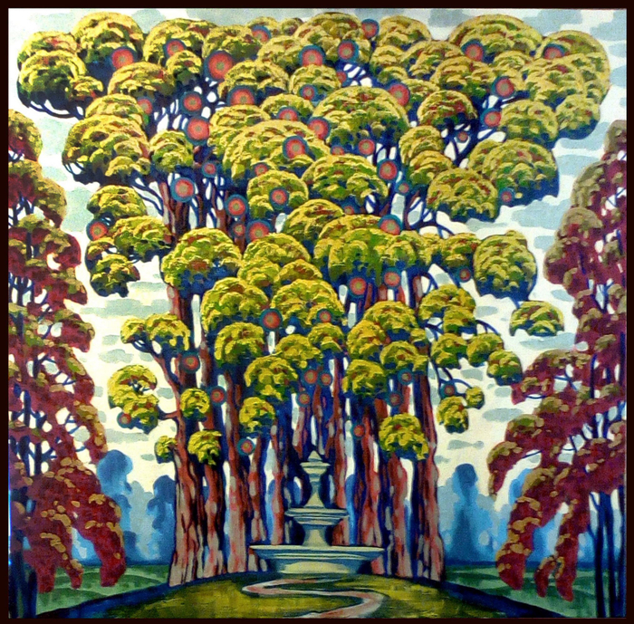 Фонтан. холст, акрил. 100х100 см. 2016 г.