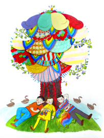 the illustration for children's  book, "Arman and the seven planets."