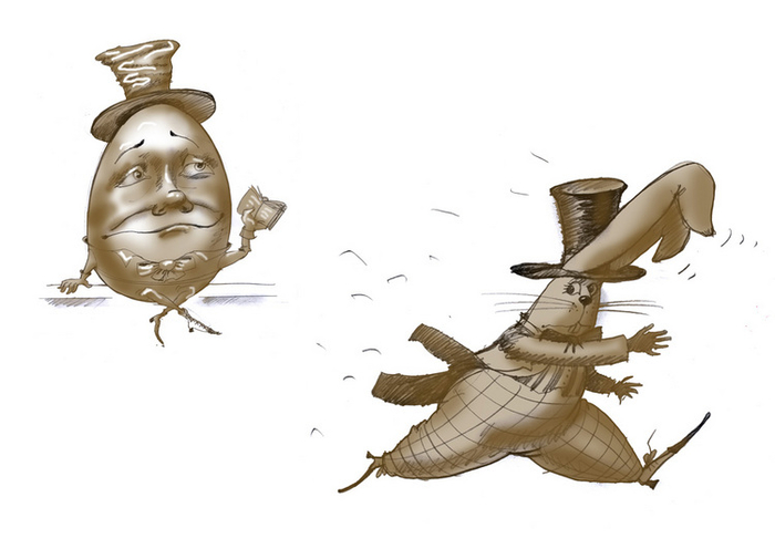 Эскизы образов Шалтая-Болтая и Кролика