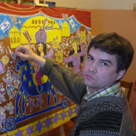 Работа над картиной "Пурим"серия еврейские праздники.Акрил.