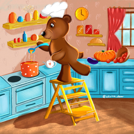 Маленький медведь делает заготовки на зиму 