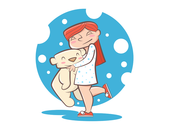  Little girl hugs a teddy bear