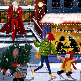 Дед мороз идет из барбершопа