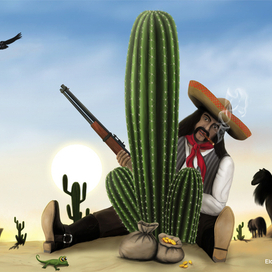 Ящерица проползающая мимо кактуса