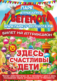 Билет на аттракцион для детского парка аттракционов "У Бегемота"