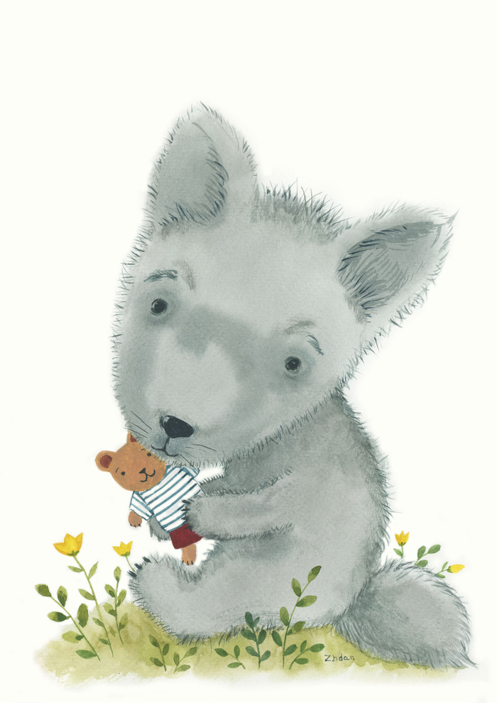 Волчонок. Акварель.