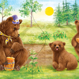 Медведица, медвежата. Карточка для детской игры "Где моя мама"