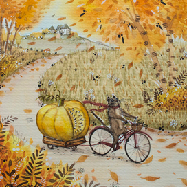 Дорога в осень. Кот и тыква.