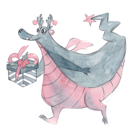Акварельный дракон на новый год.Иллюстрация для детской книги,на открытки