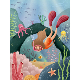 Детская иллюстрация на тему снорклинга