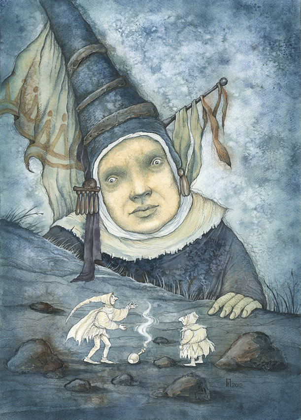 Сказка Братьев Гримм "Дух в Бутылке" тушь,перо,акварель 2011